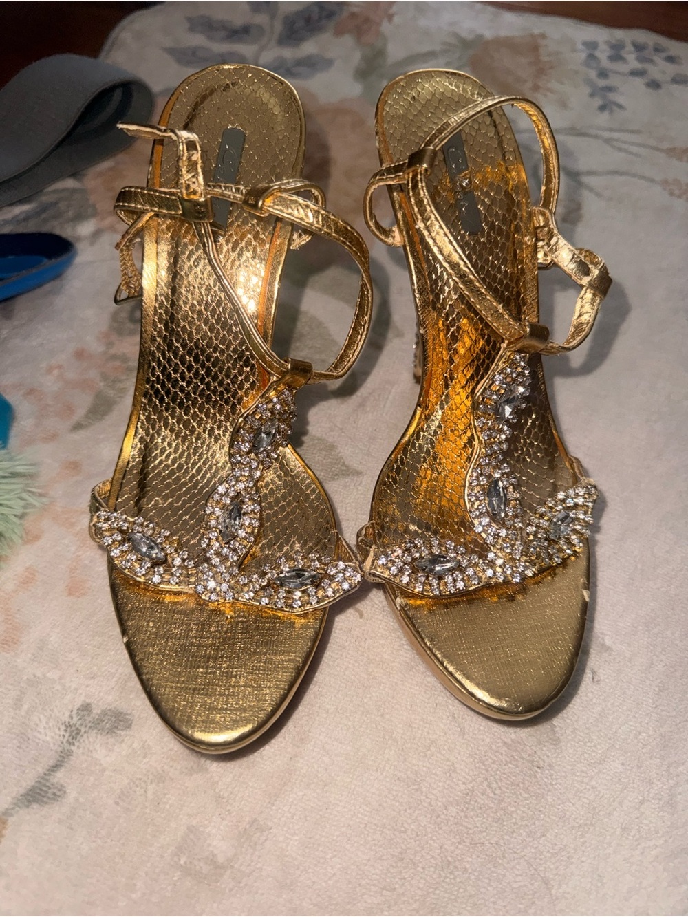 Gold Jeweled Strappy Evening Sandals - Women size 5.5